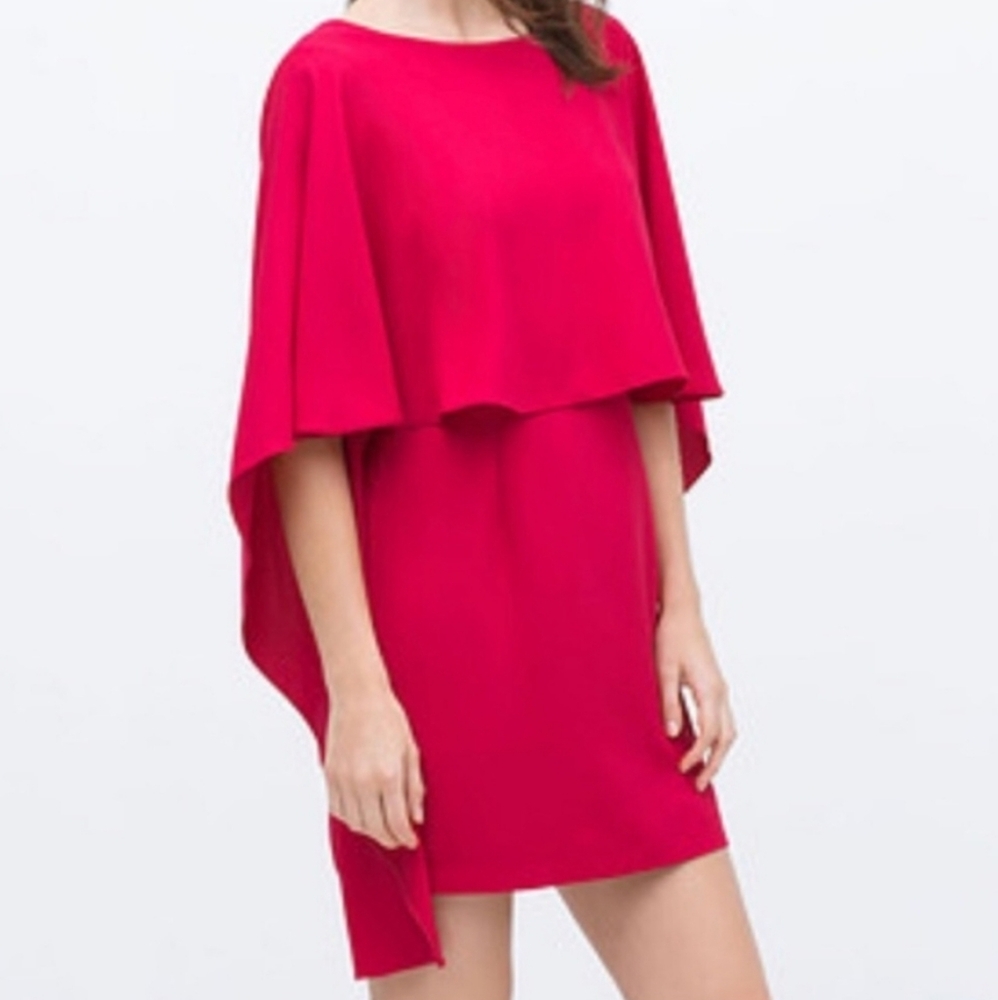 ZARA CAPE DRESS WITH LOW BACK  FUCHSIA Pink WEDDING PARTY